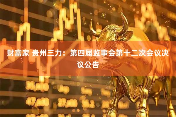 财富家 贵州三力：第四届监事会第十二次会议决议公告